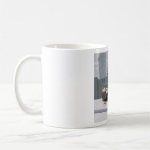 Obdachloser Mann mit Hilfesignal Stadtarmut Kaffeetasse