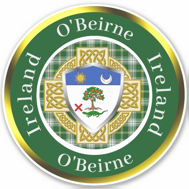 O'Beirne Shield & Celtic Cross Personalisiert Aufkleber (Vorderseite)