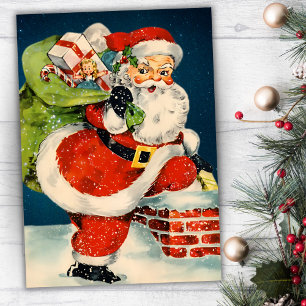 Oben auf dem Dachboden Vintage Santa Custom Weihna Feiertagskarte