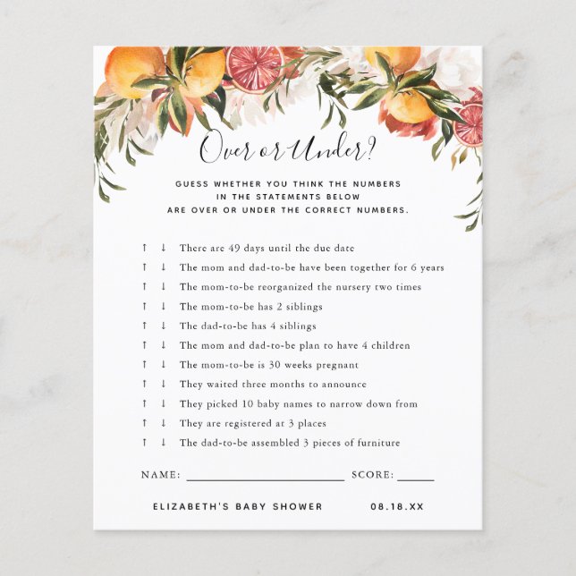 Oben oder darunter | Baby Showspiel (Vorderseite)