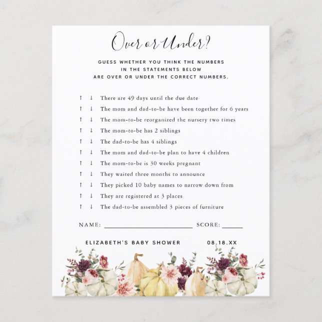 Oben oder darunter | Baby Showspiel (Vorderseite)