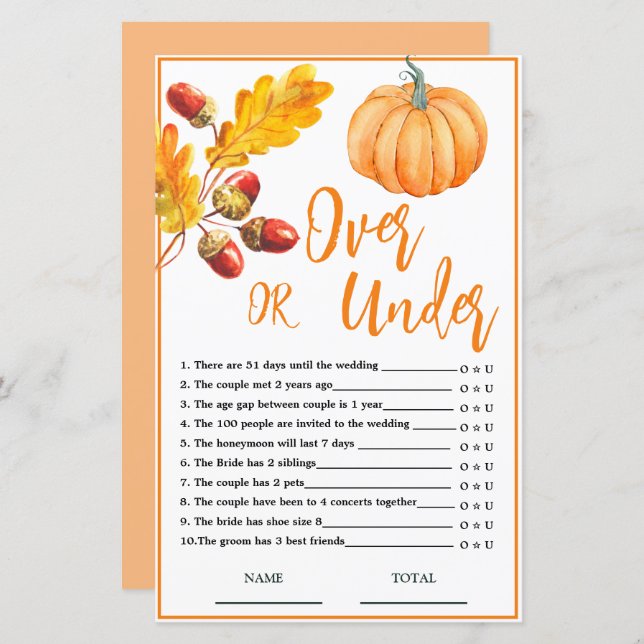 Oben oder unter Fall Pumpkin Bridal Spiel (Vorne/Hinten)