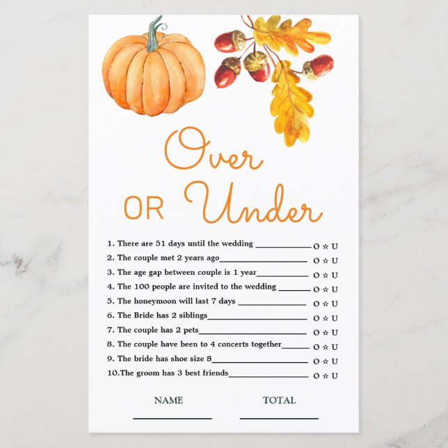 Oben oder unter Fall Pumpkin Bridal Spiel (Vorderseite)