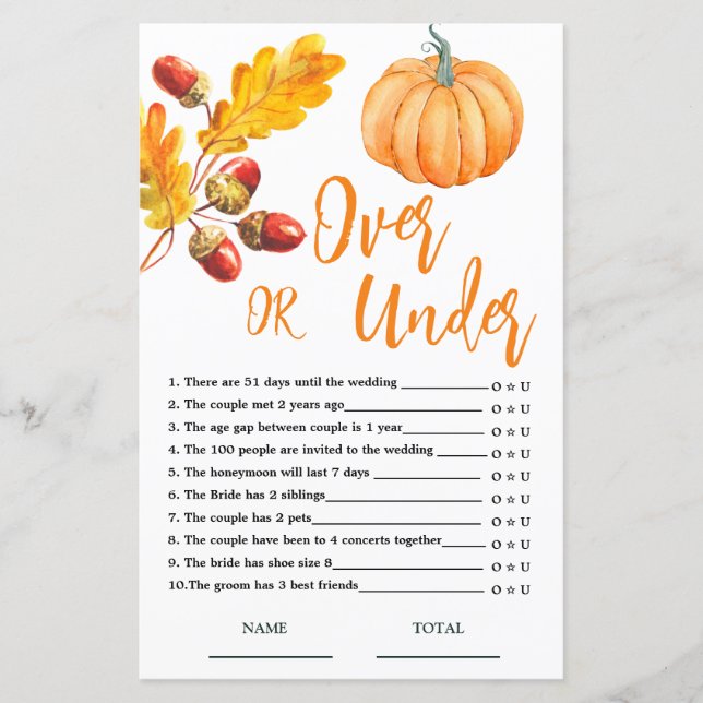 Oben oder unter Fall Pumpkin Bridal Spiel (Vorderseite)