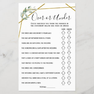 Oben oder unter Greenery Gold Brautparty Game Flyer