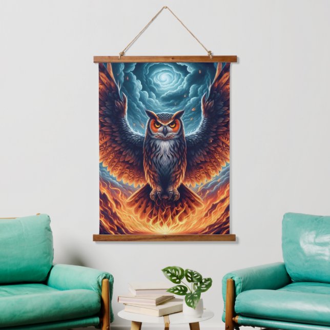 Oben und unten - Wise Owl Art Wandteppich Mit Holzrahmen (Wohnzimmer)
