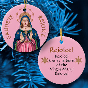 Oberer Torso der BVM auf Pink Gaudete Advent Keramik Ornament