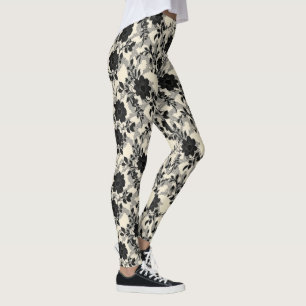 Oberes florales Muster Schwarz Leggings