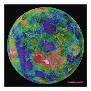 Oberflächenaufzug-Karte des Planeten Venus Fotodruck