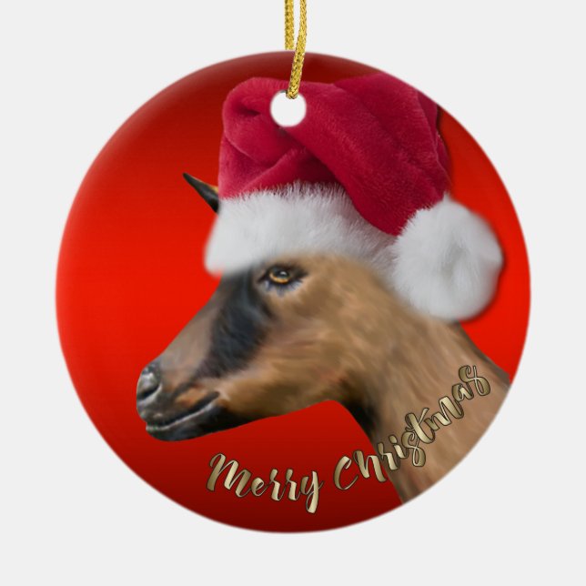 Oberhasli Goat Weihnachtsmannmütze Weihnachtsschmu Keramik Ornament (Vorne)