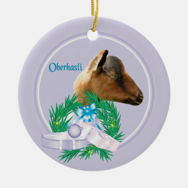 Oberhasli Goat Wreath Keramik Ornament (Vorne)