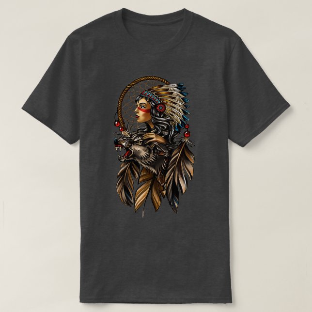 Oberhaupt der amerikanischen Indianerin T-Shirt (Design vorne)