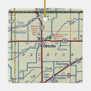 Oberlin Kansas Vintag Map Keramikornament