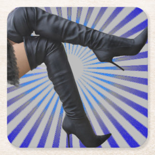 Oberschenkelhochstiefel - Blaue Sternexplosion Rechteckiger Pappuntersetzer
