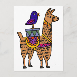 Oberst Llama mit farbenfroher Decke und Packungen Postkarte