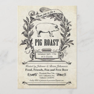 Oberste Vintage Schwein-Braten-Einladungen Einladung