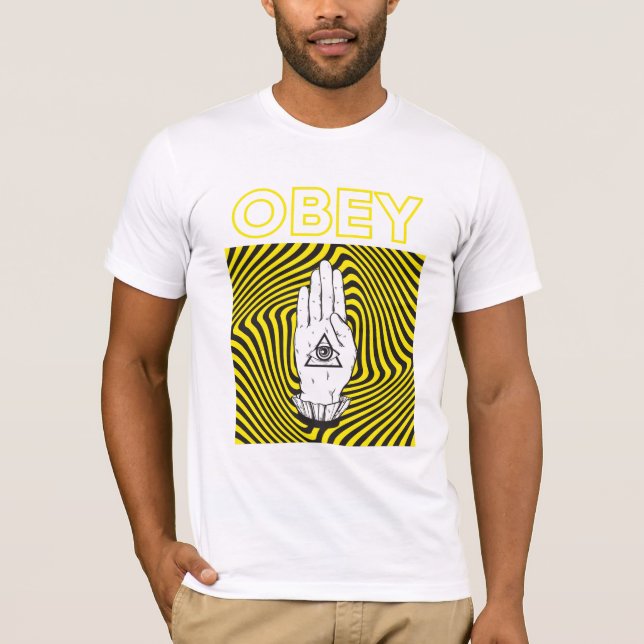 Obey Brainwash Mind Kontrolle Illuminati Hand Auge T-Shirt (Vorderseite)