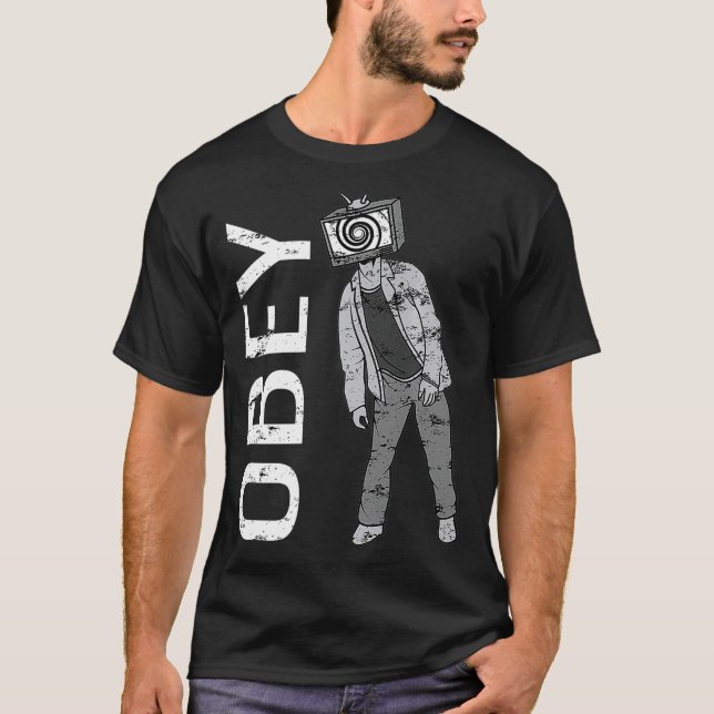 Obey TV Zombie Media Brainwash Fernsehen T-Shirt (Vorderseite)