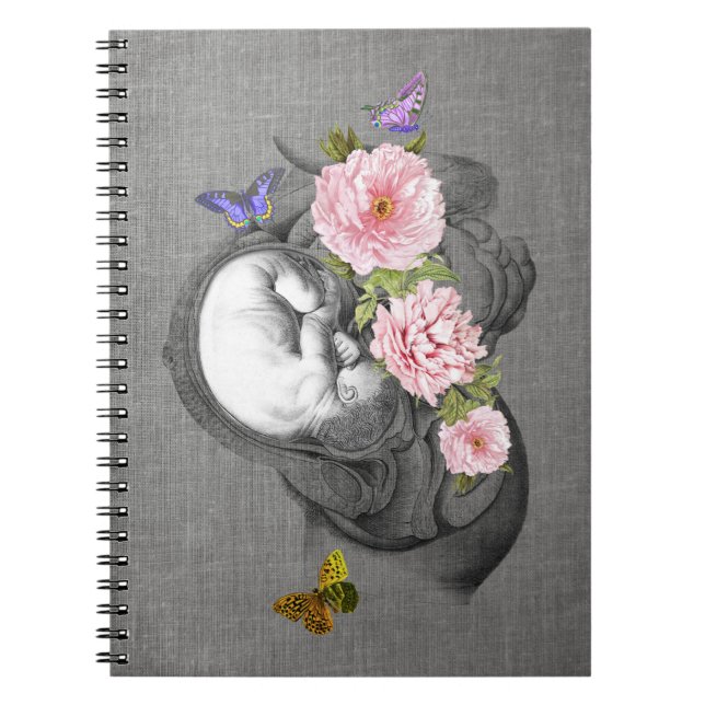 OBGYN Anatomie florale Art Womb Baby Design 2 Notizblock (Vorderseite)