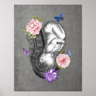 OBGYN Anatomy Floral Art Womb Babydekor Print 3 Poster