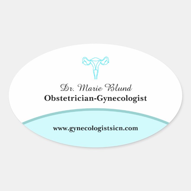 OBGYN Aquamarin Modern Elegant mit QR-Code Ovaler Aufkleber (Vorderseite)