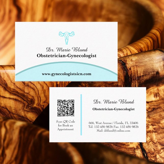 OBGYN Aquamarin Modern Elegant mit QR-Code Visitenkarte (Von Creator hochgeladen)