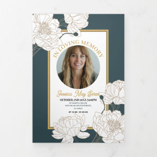 Obituary Celebration of Life Foto Blume Green Dreifach Gefaltete Einladung