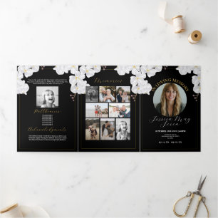 Obituary Celebration of Life Foto Blume White Dreifach Gefaltete Einladung