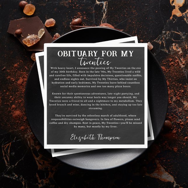 Obituary für meinen zwanzigsten RIP 20 s 30. Gebur Serviette (Von Creator hochgeladen)