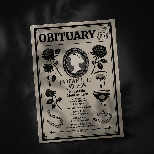 Obituary Newspaper 30. Geburtstag RIP Meine 20er Einladung (Obituary Newspaper 30th Birthday Invitation)