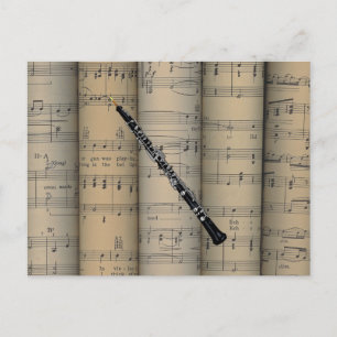 Oboe ~ Gerollter Notenblatt-Hintergrund ~ Musikali Postkarte