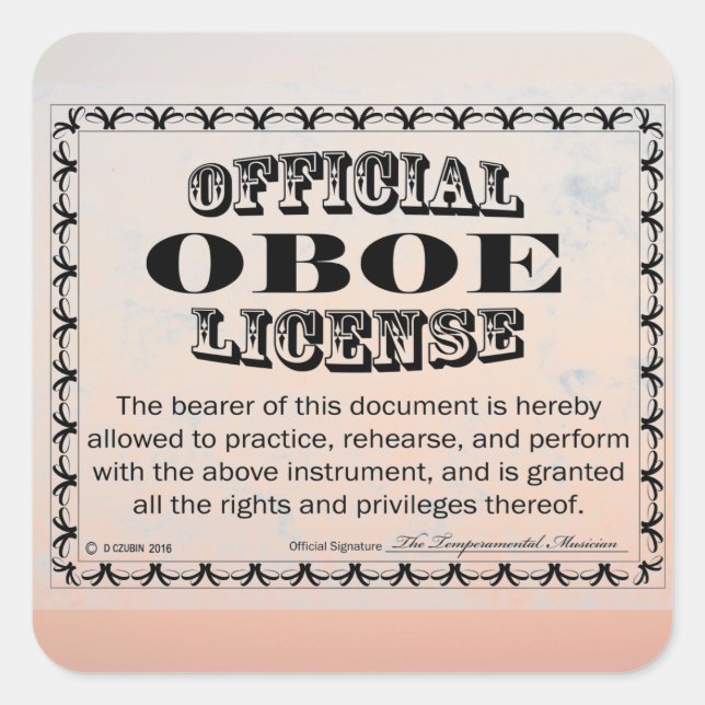 Oboe License Square Aufkleber (Vorderseite)