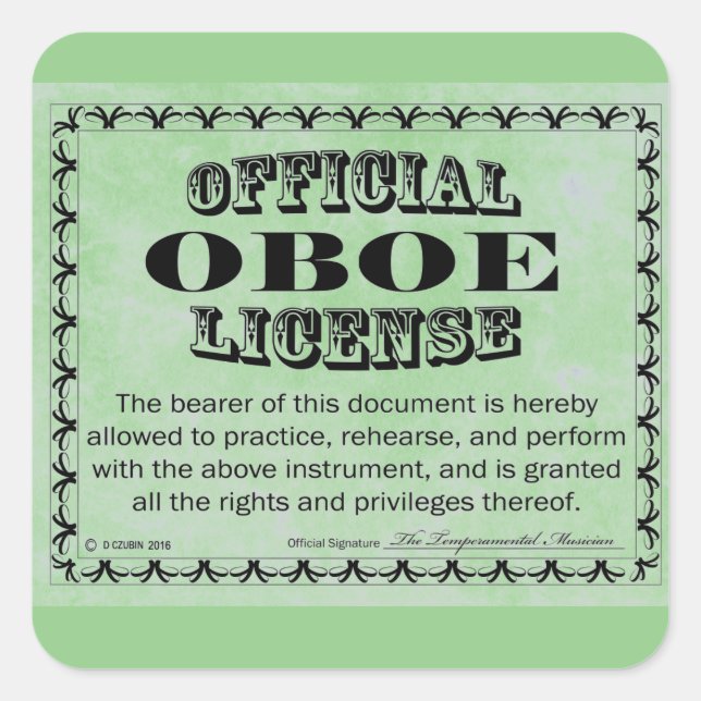 Oboe License Square Aufkleber (Vorderseite)