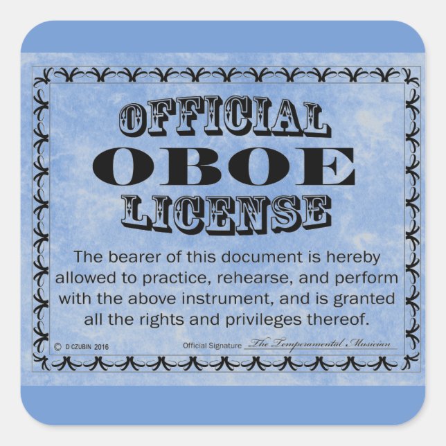 Oboe License Square Aufkleber (Vorderseite)