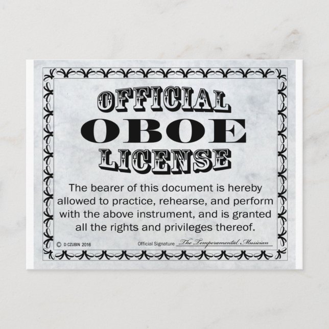 Oboe-Lizenz Postkarte (Vorderseite)