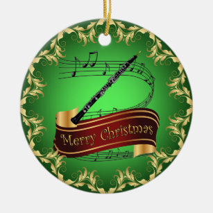 Oboe ~ Musical Scroll ~ Frohe Weihnachten ~ * ~ Keramik Ornament
