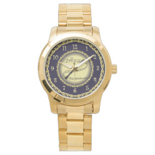 Oboe ~ Musikalische Scroll ~ Gold/Navy Blue ~ Sehe Armbanduhr