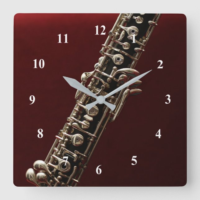 Oboe-Musikinstrument Quadratische Wanduhr (Vorderseite)