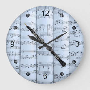 Oboe ~ Rolled Sheet Music ~ Blue Tint Background ~ Große Wanduhr