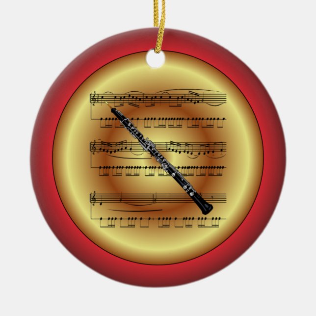 Oboe ~ Sheet Music ~ Red/Green/Gold ~ Weihnachten  Keramik Ornament (Vorne)