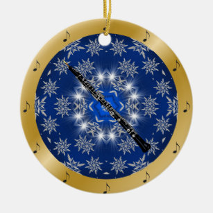Oboe ~ Silver ~ Blau ~ Gold ~ Weihnachten ~ Keramik Ornament