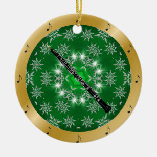 Oboe ~ Silver ~ Green ~ Gold ~ Weihnachten ~ Keramik Ornament