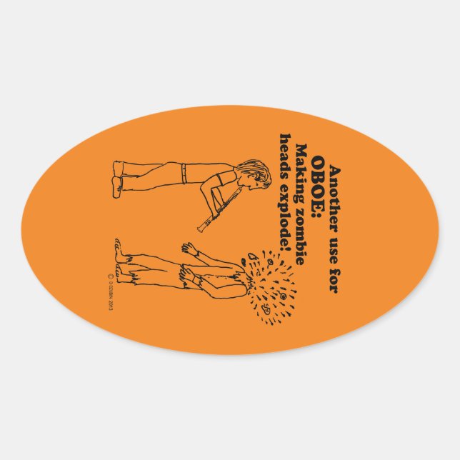 Oboe Zombie Explode Oval Sticker (Vorderseite)