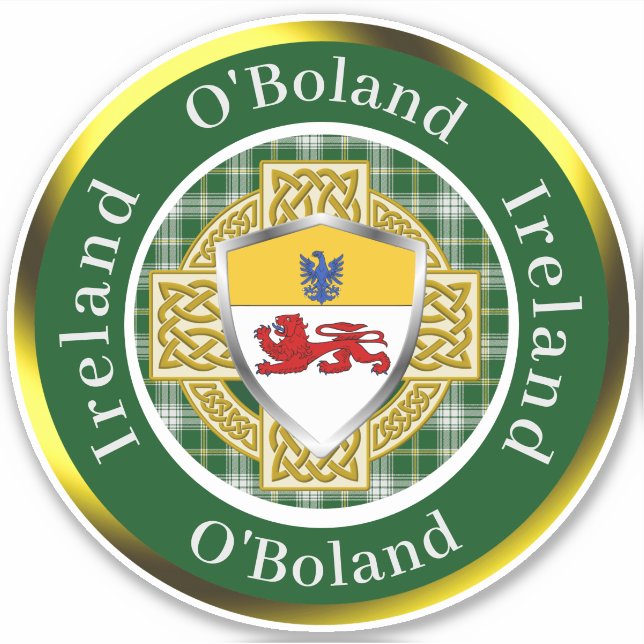O'Boland Shield & Celtic Cross Personalisiert Aufkleber (Vorderseite)