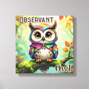 Observant Owl Niedlicher Cartoon Kids Kinderzimm Leinwanddruck