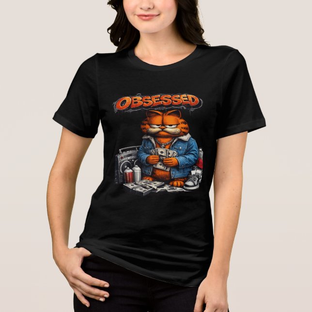 Obsessed Cat Street Style Graphic T-Shirt  Tri-Blend Shirt (Vorderseite)