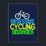 Obsessiver Zyklus Postkarte<br><div class="desc">Obsessiver Zyklusstörung in blau,  gelb und neongrün auf cool dunkelblauem Hintergrund mit weißem Fahrrad. Ein großartiges Fahrradgeschenk mit einem kleinen Spaß.</div>