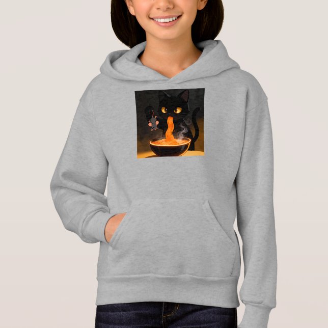 Obsidian Cat & Daring Mouse – Midnight Ramen Feast Hoodie (Vorderseite)