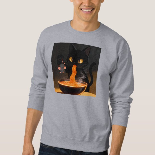 Obsidian Cat & Daring Mouse – Midnight Ramen Feast Sweatshirt (Vorderseite)