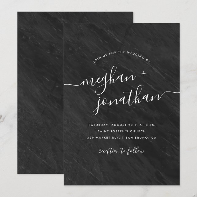 Obsidian | Einladung zur Hochzeit von Black Marble (Vorne/Hinten)